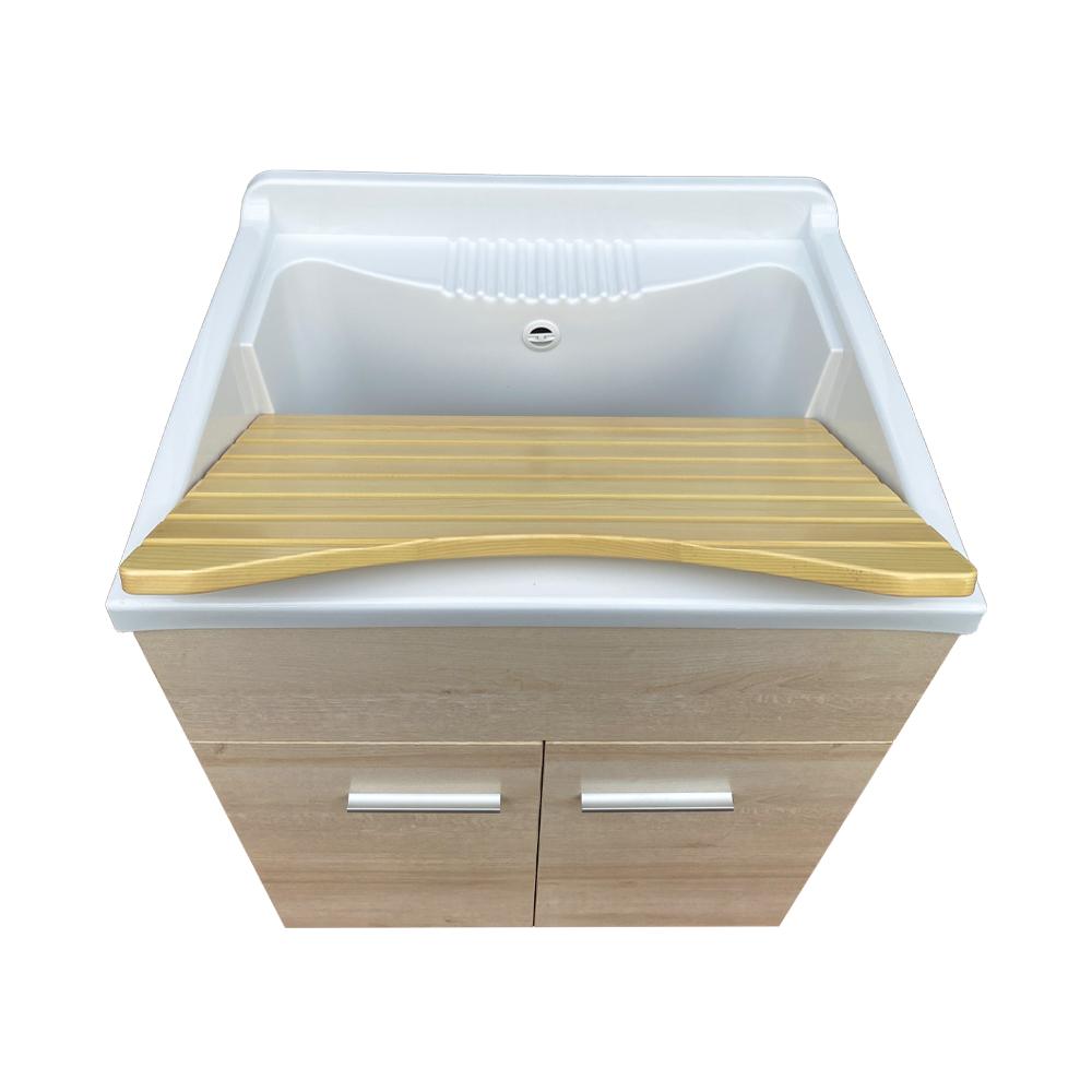 1709.65 LAVATOIO SERENA 60X50 MOBILE LARICE ASSE LEGNO VERNICIATO FOGLIA ALLUMINIO SULLA BASE VASCA RESINA CON SIFONE PIEDINI E MANIGLIE1