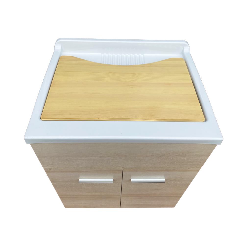 1709.65 LAVATOIO SERENA 60X50 MOBILE LARICE ASSE LEGNO VERNICIATO FOGLIA ALLUMINIO SULLA BASE VASCA RESINA CON SIFONE PIEDINI E MANIGLIE2