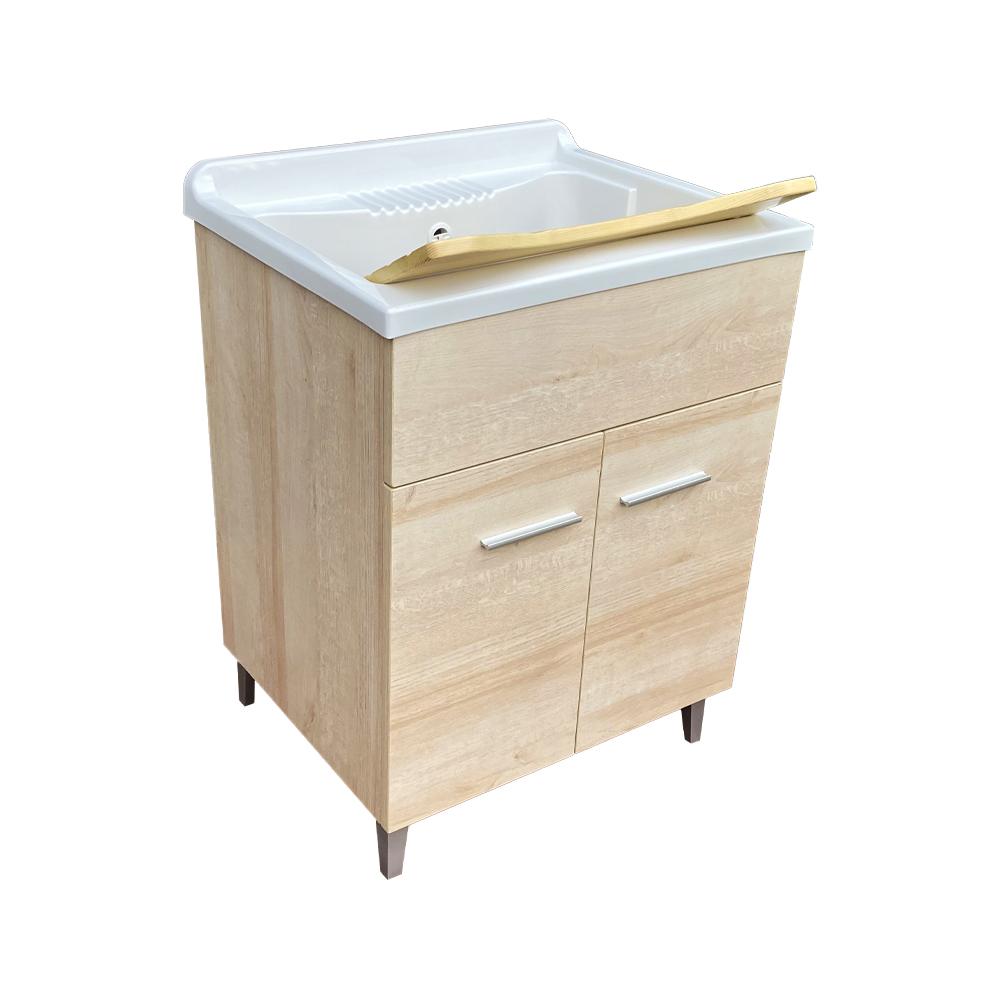 1709.65 LAVATOIO SERENA 60X50 MOBILE LARICE ASSE LEGNO VERNICIATO FOGLIA ALLUMINIO SULLA BASE VASCA RESINA CON SIFONE PIEDINI E MANIGLIE3