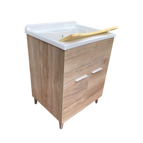 1711.65 LAVATOIO SERENA 60X50 MOBILE GRIGIO ASSE LEGNO VERNICIATO FOGLIA ALLUMINIO SULLA BASE VASCA RESINA CON SIFONE PIEDINI E MANIGLIE3