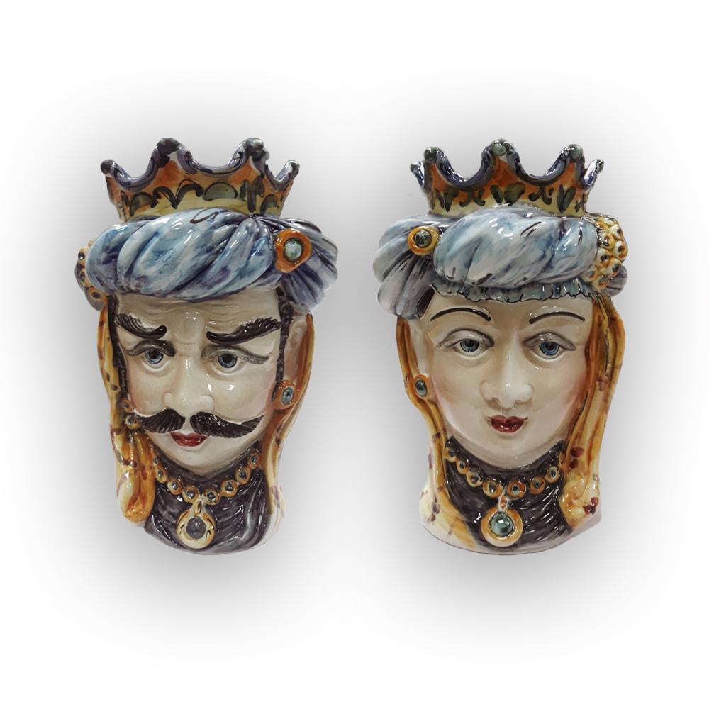 4680.18 Teste di Moro in Ceramica Siciliana H Cm.25x18 Decorate a Mano. - immagine 5