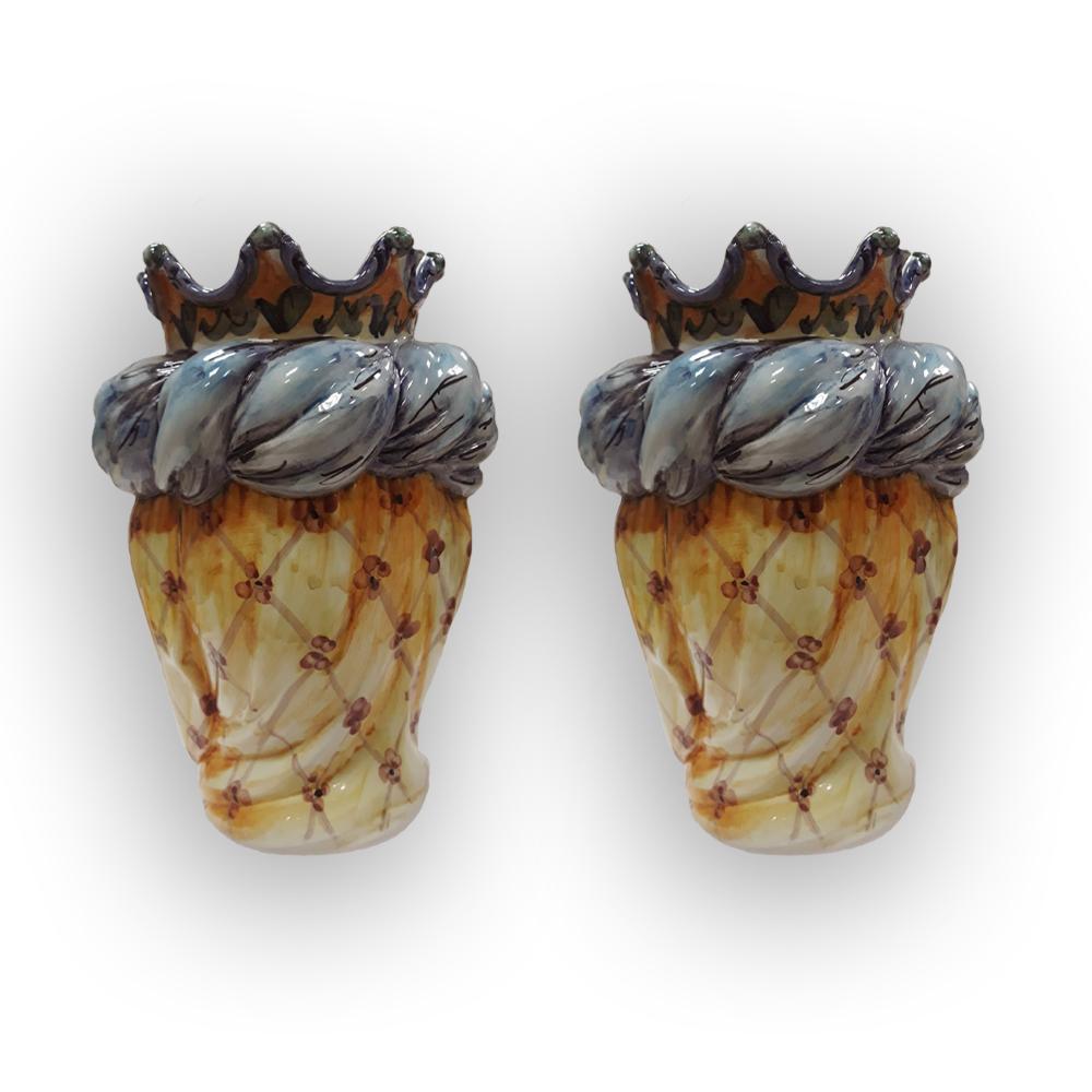 4680.18 Teste di Moro in Ceramica Siciliana H Cm.25x18 Decorate a Mano. - immagine 6