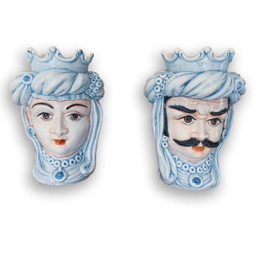 4680.27 Teste di Moro in Ceramica Siciliana H Cm.25x18 Decorate a Mano.