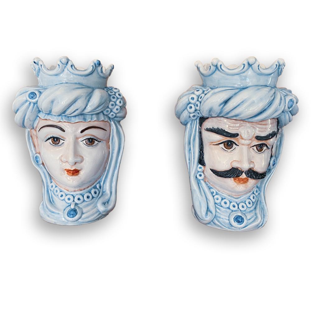 4680.27 Teste di Moro in Ceramica Siciliana H Cm.25x18 Decorate a Mano.