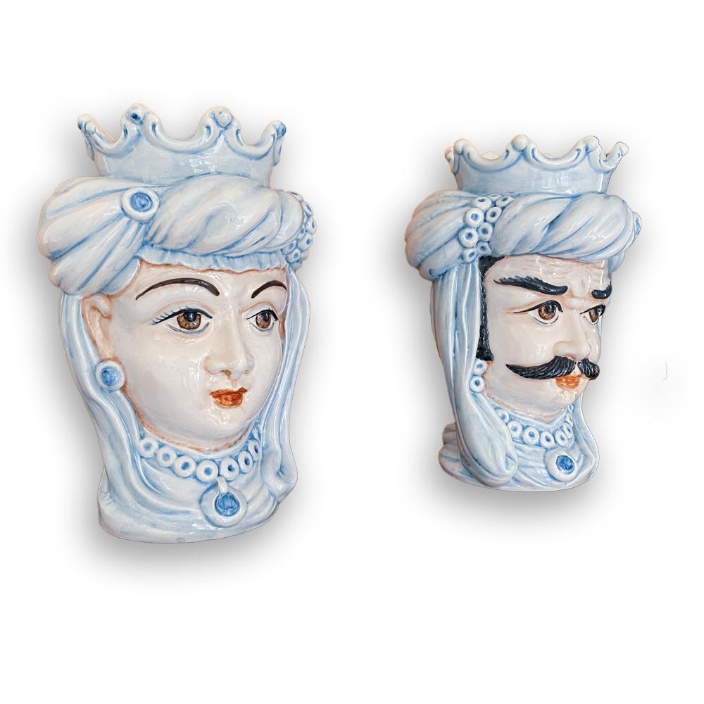 4680.27 Teste di Moro in Ceramica Siciliana H Cm.25x18 Decorate a Mano. - immagine 3
