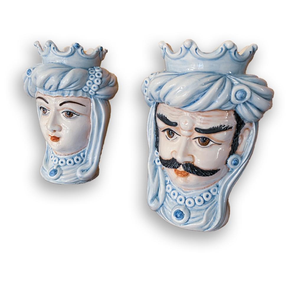 4680.27 Teste di Moro in Ceramica Siciliana H Cm.25x18 Decorate a Mano. - immagine 2