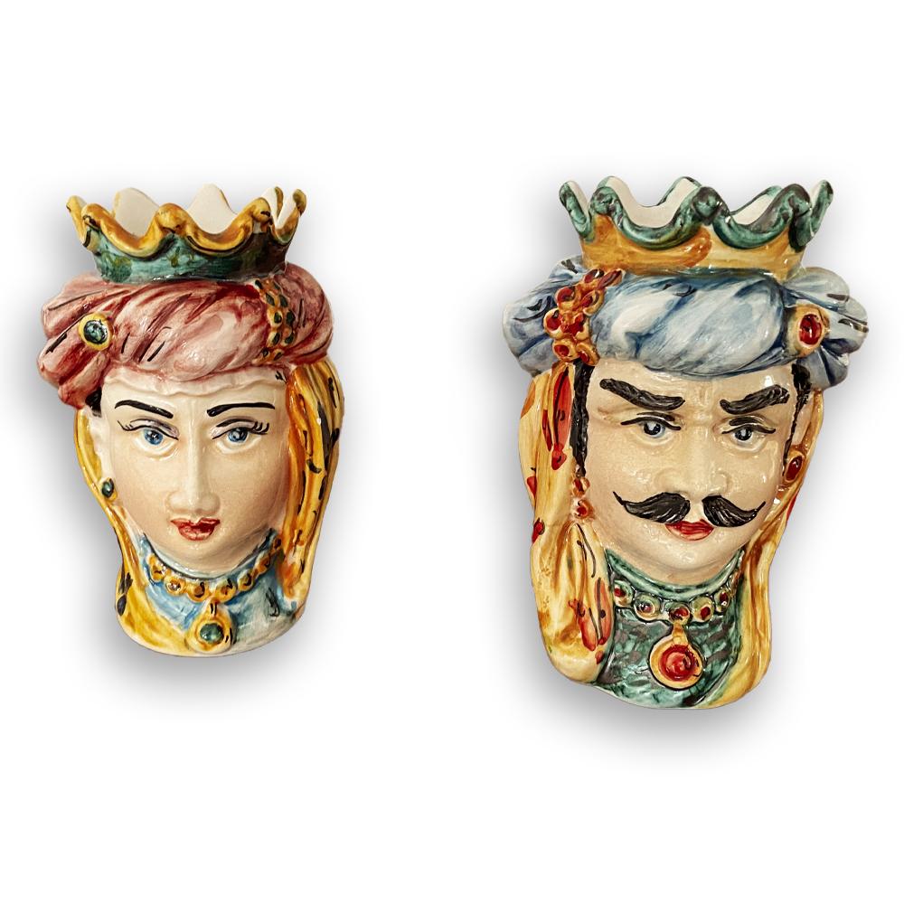 4680.18 Teste di Moro in Ceramica Siciliana H Cm.25x18 Decorate a Mano.