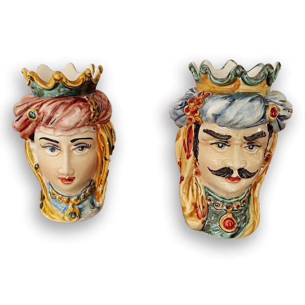 4680.18 Teste di Moro in Ceramica Siciliana H Cm.25x18 Decorate a Mano. - immagine 3