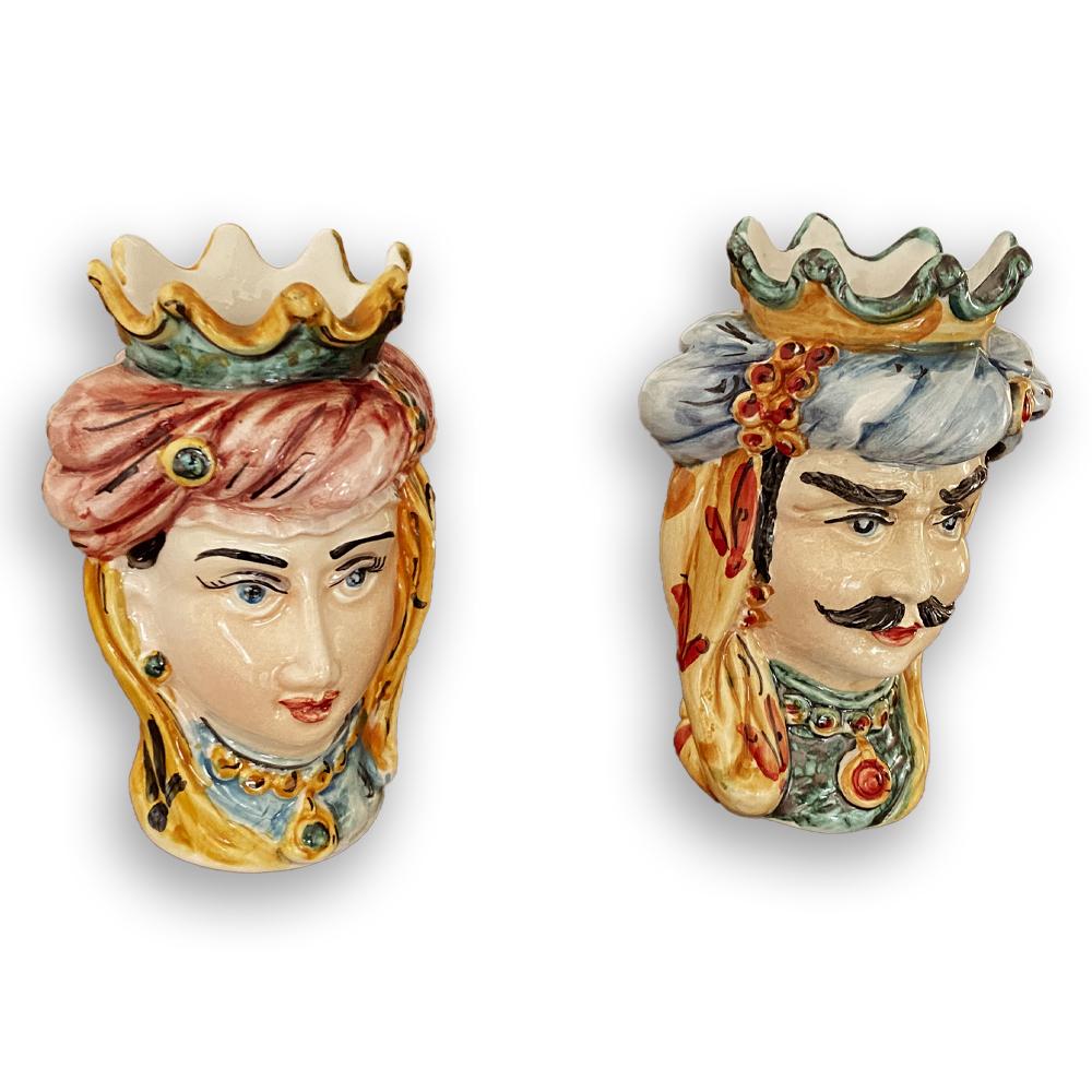 4680.18 Teste di Moro in Ceramica Siciliana H Cm.25x18 Decorate a Mano. - immagine 2