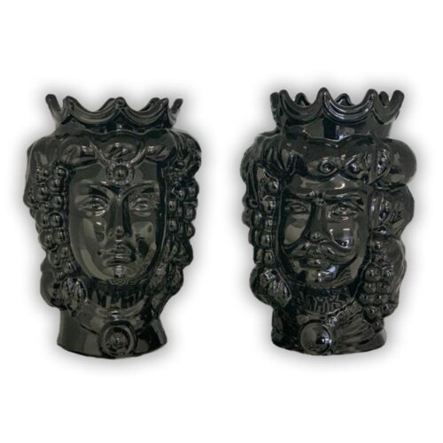 4681.50 Teste di Moro in Ceramica Siciliana H Cm.35x23 Smaltate Nere Lucide