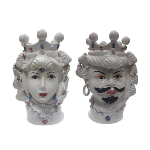 4691.41 Teste di Moro in Ceramica Siciliana H Cm.40x28 Forgiate e Decorate a Mano