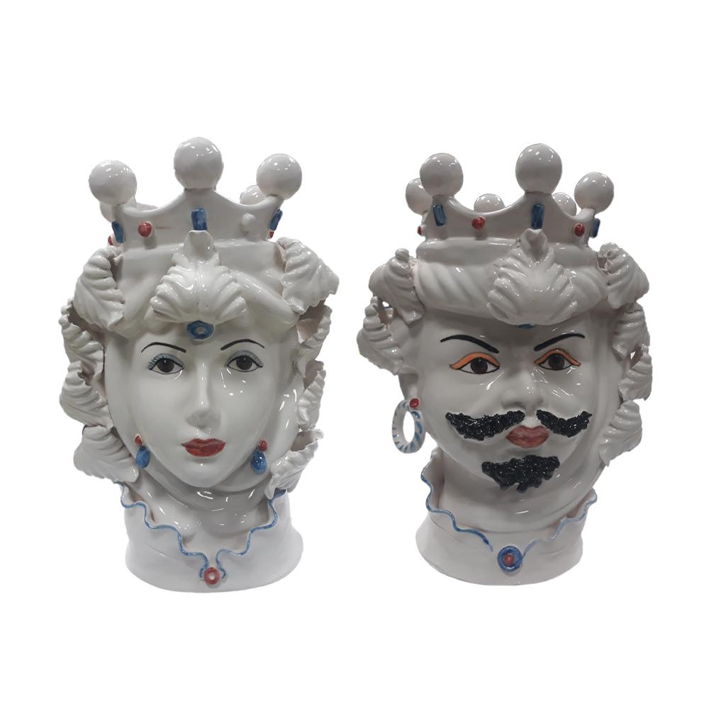 4691.41 Teste di Moro in Ceramica Siciliana H Cm.40x28 Forgiate e Decorate a Mano