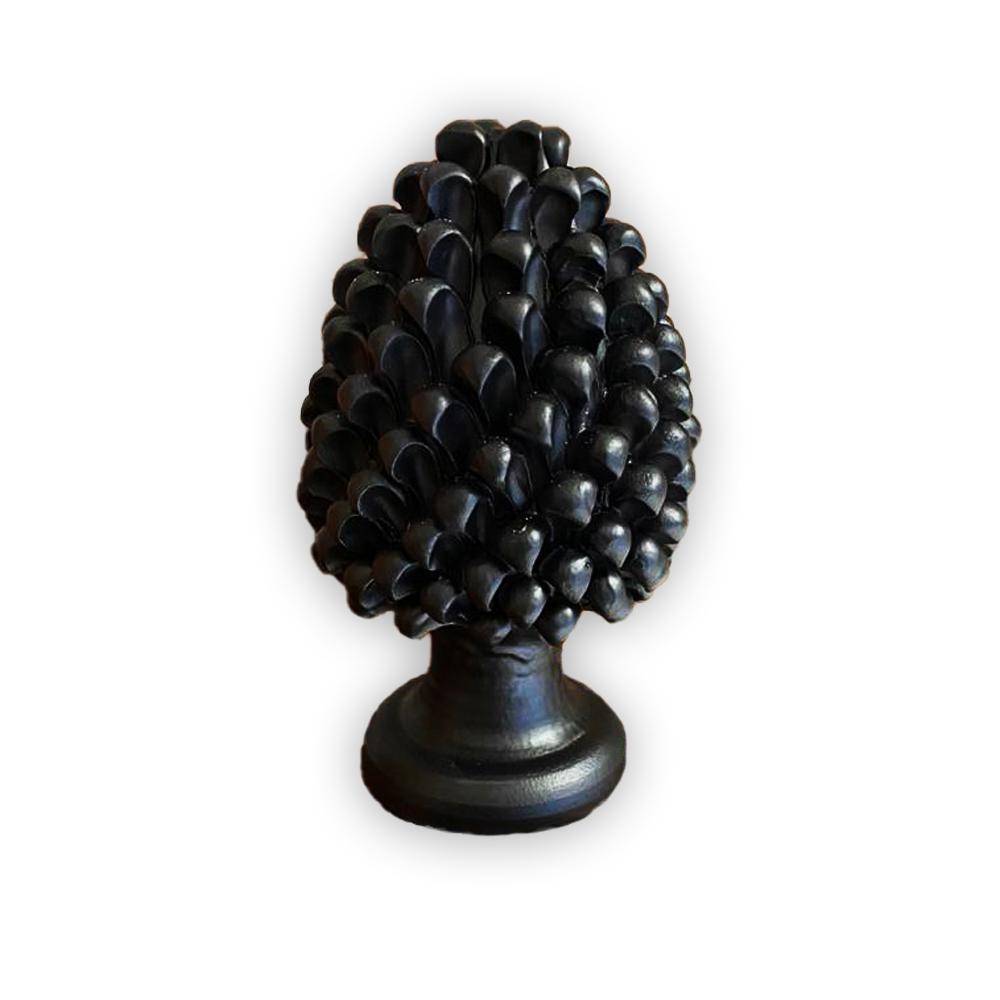 4700.26 Pigna in Ceramica Siciliana H Cm.25x13 Forgiate e Decorate a Mano Nero Matt - immagine 2