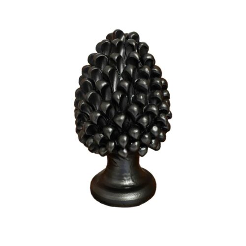 4700.26 Pigna in Ceramica Siciliana H Cm.25x13 Forgiate e Decorate a Mano Nero Matt