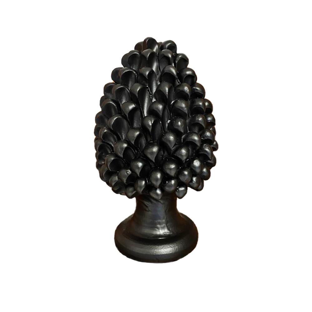 4700.26 Pigna in Ceramica Siciliana H Cm.25x13 Forgiate e Decorate a Mano Nero Matt