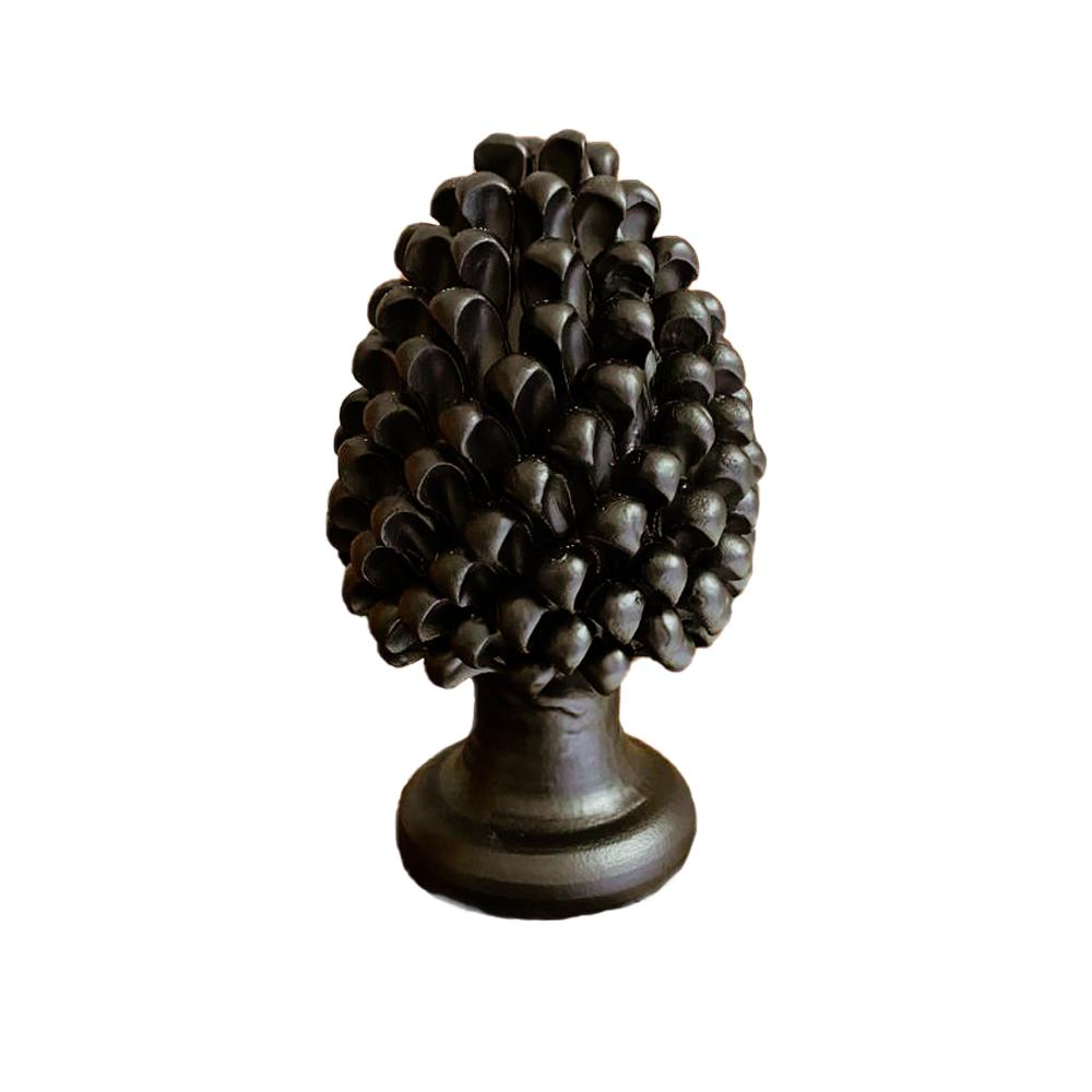 4700.26 Pigna in Ceramica Siciliana H Cm.25x13 Forgiate e Decorate a Mano Nero Matt - immagine 3