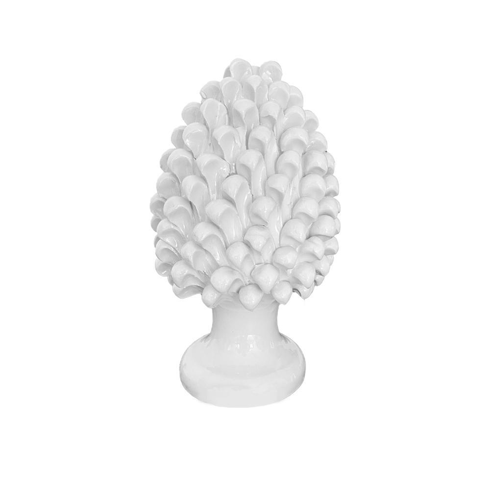 4700.30 Pigna in Ceramica Siciliana H Cm.25x13 Forgiate e Decorate a Mano Smaltata Bianca Lucida.