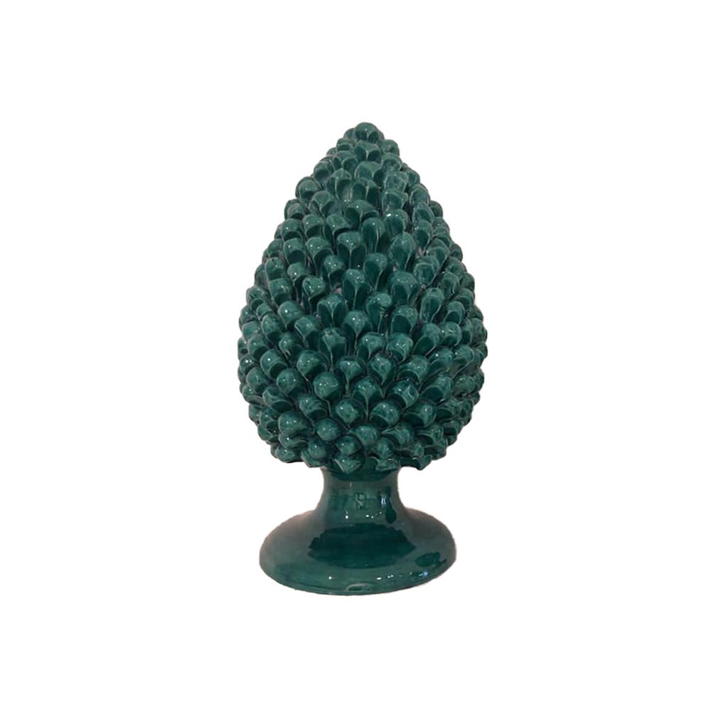 4700.32 Pigna in Ceramica Siciliana H Cm.25x13 Forgiate e Decorate a Mano Smaltata Verde Lucida.