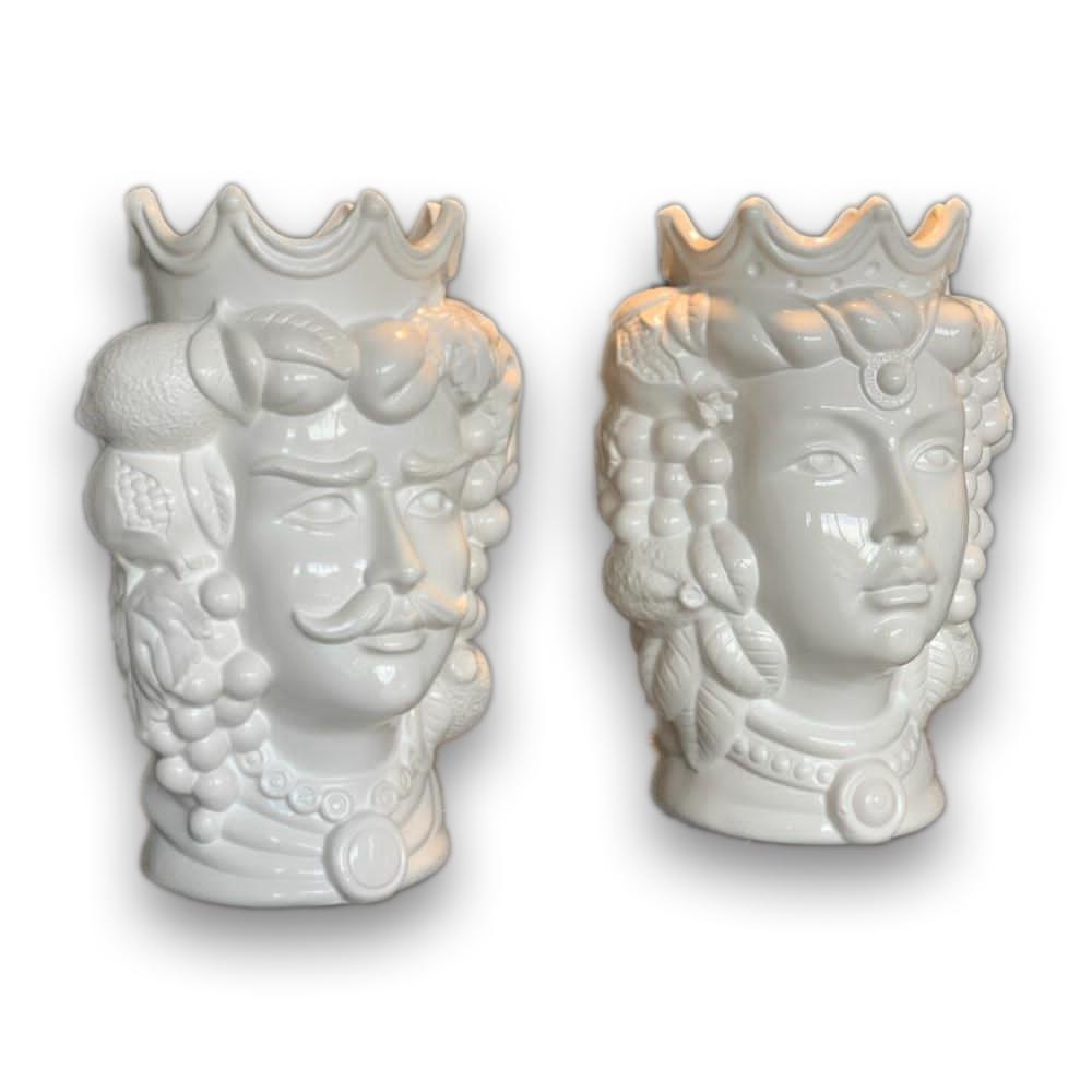 4681.40 Teste di Moro in Ceramica Siciliana H Cm.35X23 Smaltate Bianche - immagine 2