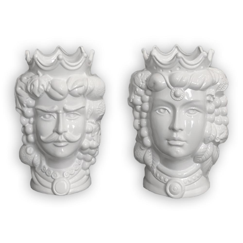 4681.40 Teste di Moro in Ceramica Siciliana H Cm.35X23 Smaltate Bianche - immagine 3