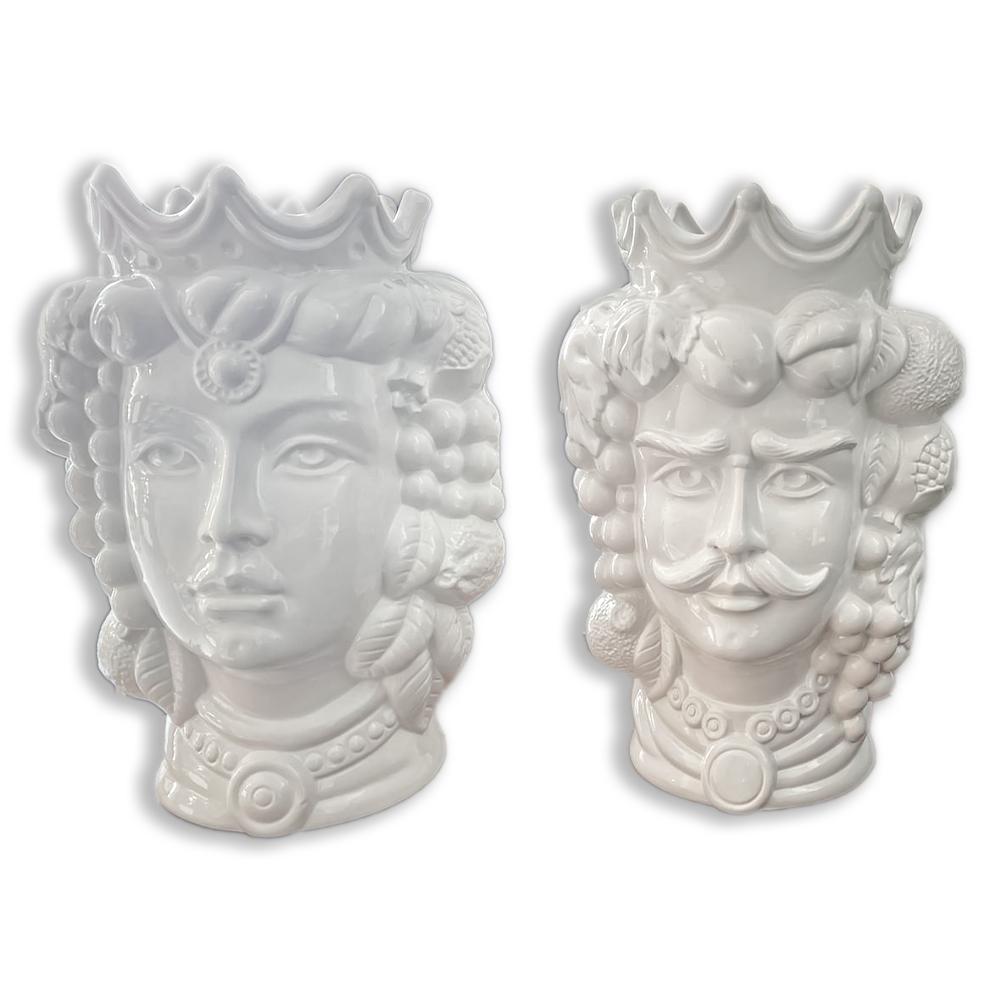 4681.40 Teste di Moro in Ceramica Siciliana H Cm.35X23 Smaltate Bianche - immagine 4