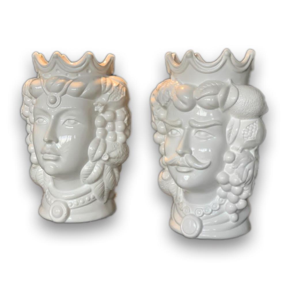 4681.40 Teste di Moro in Ceramica Siciliana H Cm.35X23 Smaltate Bianche