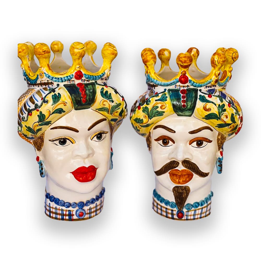 4690.44 Teste di Moro in Ceramica Siciliana H Cm.28x40 Forgiate e Decorate a Mano. - immagine 2