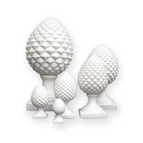 4701.81 Pigna Stampata Set 6 da 10 a 50 Cm. in Altezza in Ceramica Bianco Matt Decorata a Mano.