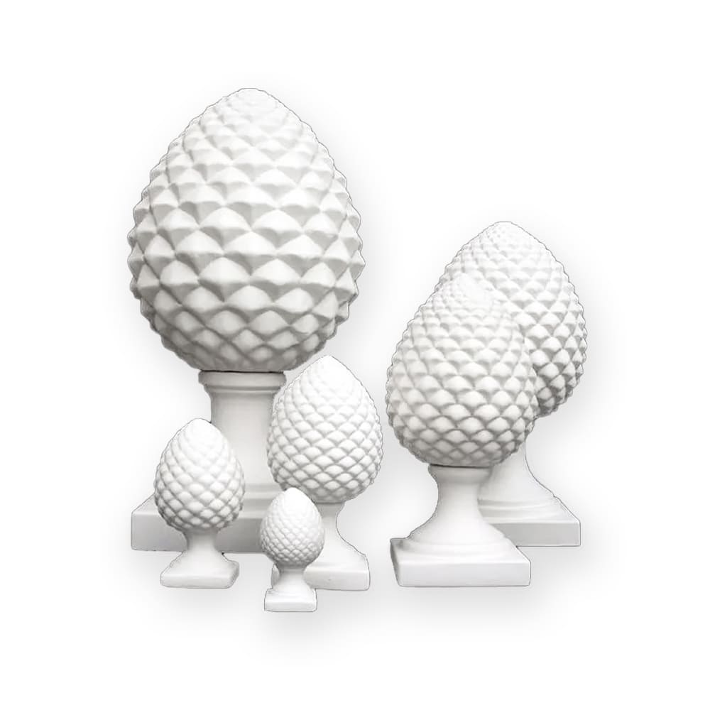 4701.81 Pigna Stampata Set 6 da 10 a 50 Cm. in Altezza in Ceramica Bianco Matt Decorata a Mano.